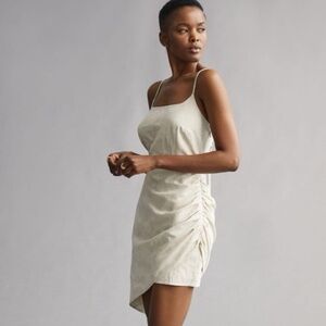 Anthropologie Flat White Ruched Mini Dress